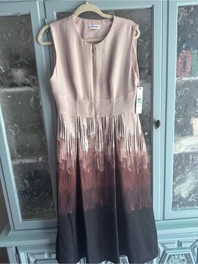 Calvin Klein Blush to Mauve Ombre Midi Dress with Black Hem